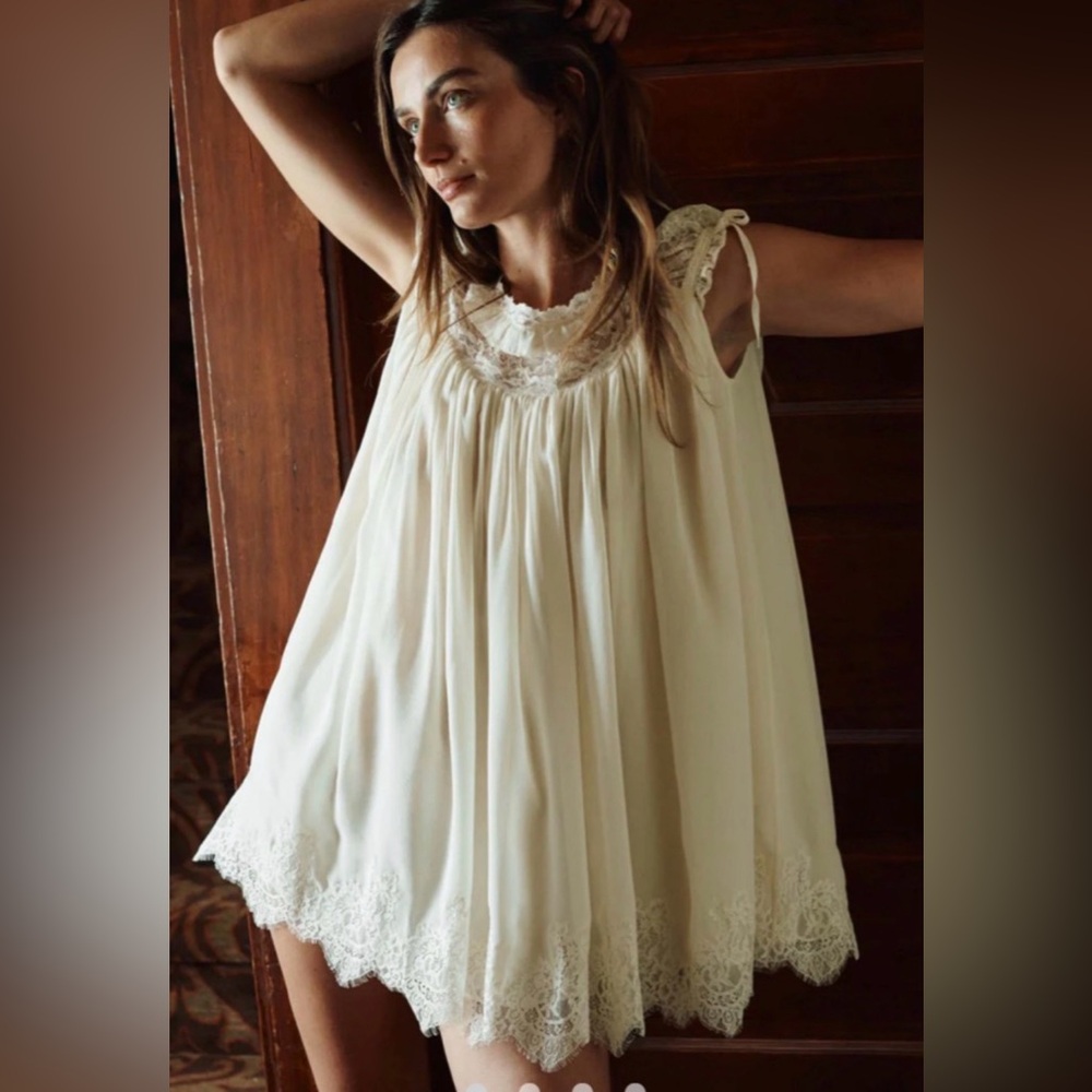 Doen Genevieve Babydoll Silk Dress in Vanille Small